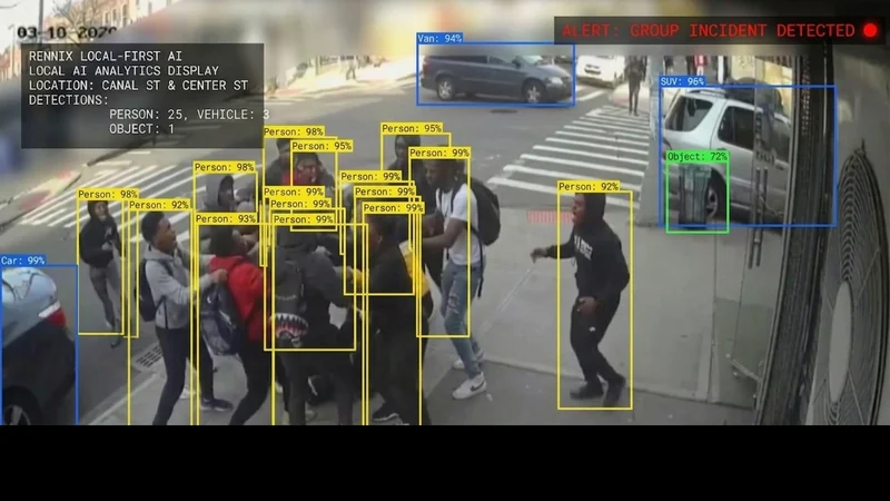 RennixEye example showing people and vehicle detection on a street camera feed